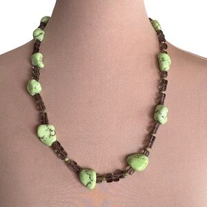 Handmade Green Stone & Glass Beads Necklace 24"